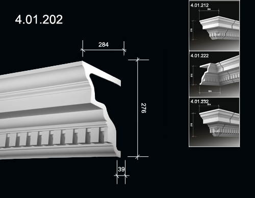 4.01.202  Polyurethane cornices with ornament