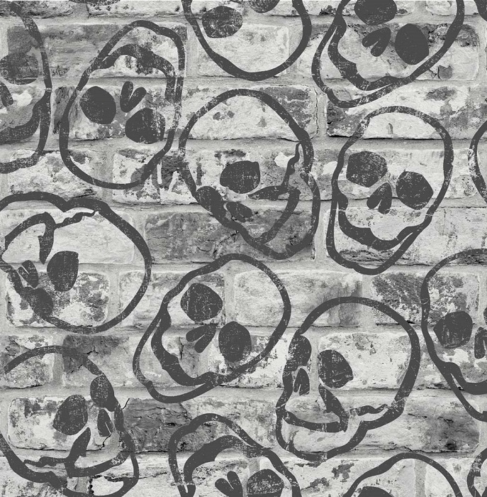 108595 Skull Wall Grey oбои