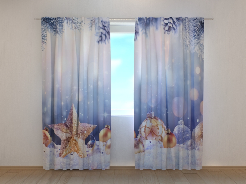 Photo curtains Christmas Golden Star & Snow